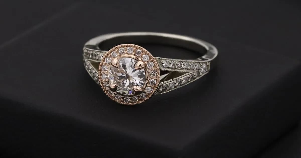 Assorted rings including gold and diamond on a gray background