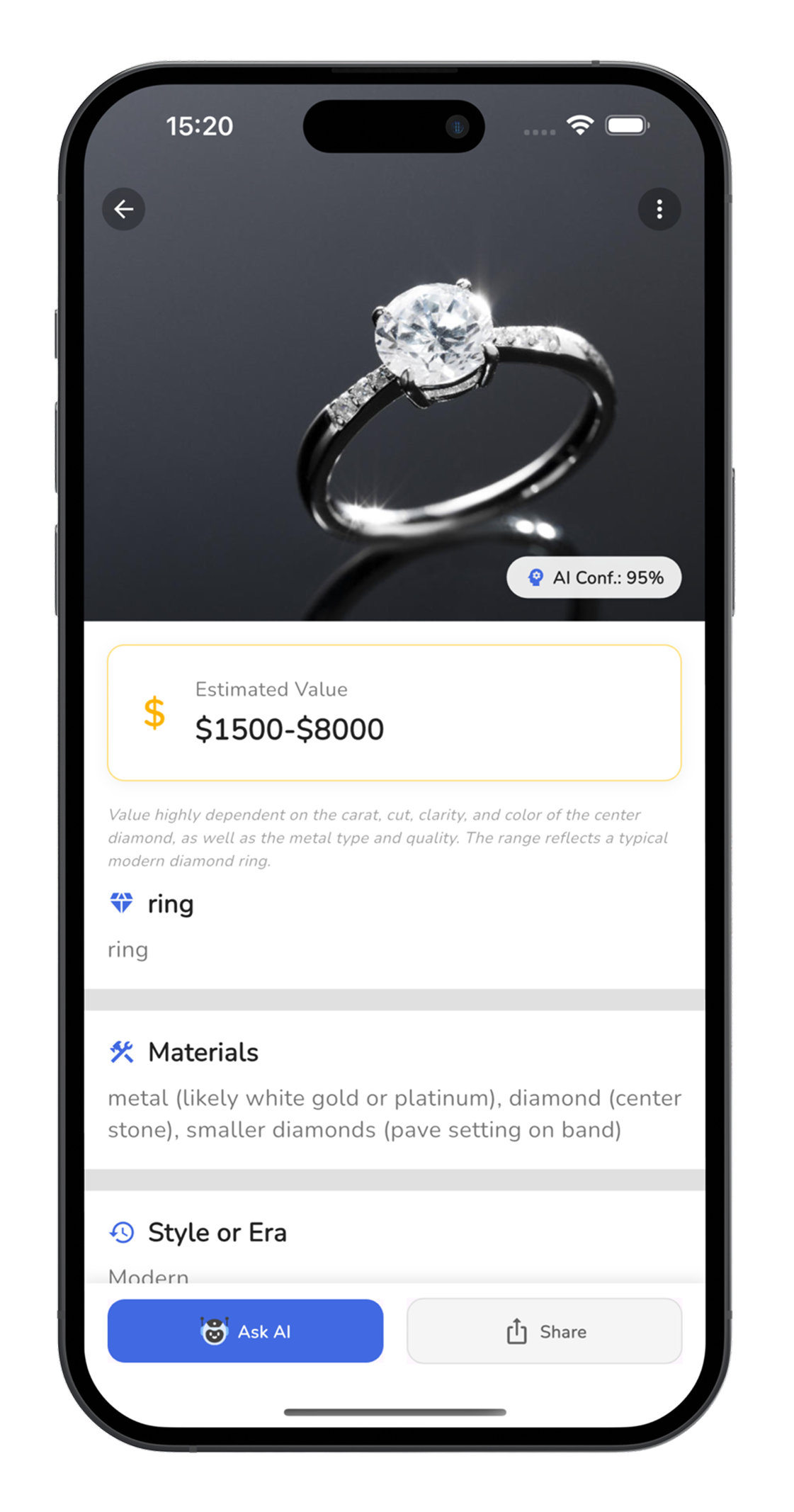 Jewelry Identifier app screenshot - jewelry identification example 2